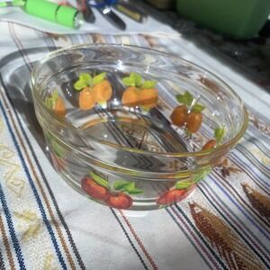 Vintage Imperial‎ Glass Bowl Decorated With A Pair Of Red Apples 5 1/2"